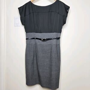 White House Black Market Black & White Short Sleeve Blouson Dress w/ Belt Sz 10